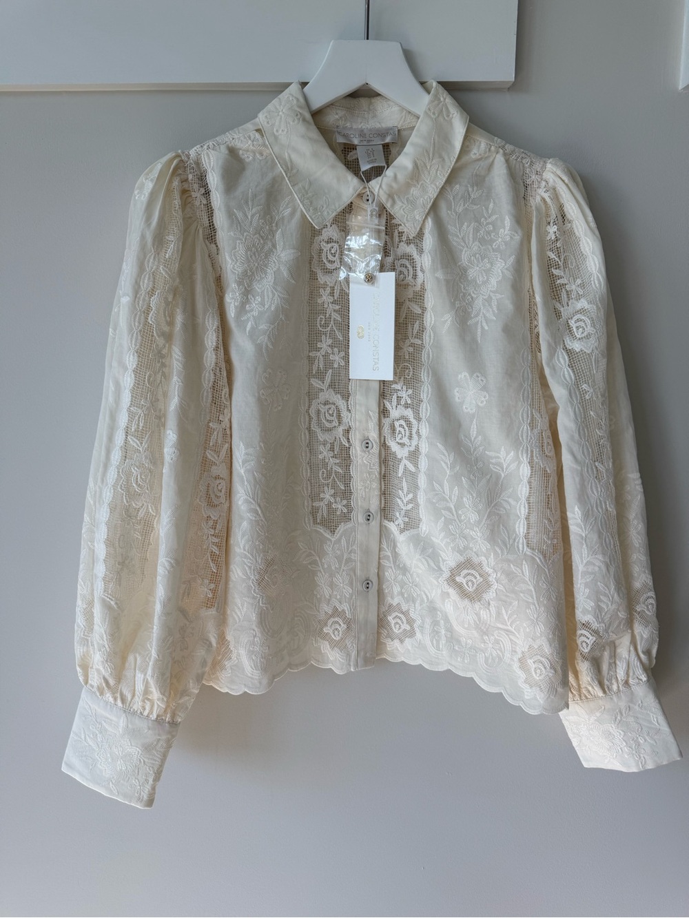 NWT Caroline Constas Cream Lace Floral Button-Front Blouse